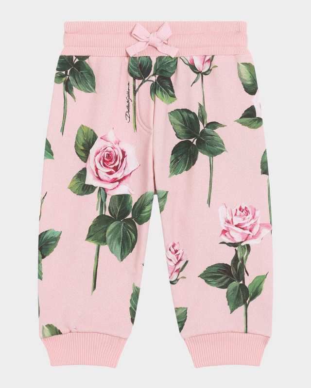 Girl's Rose-Print Sweatpants, Size 1